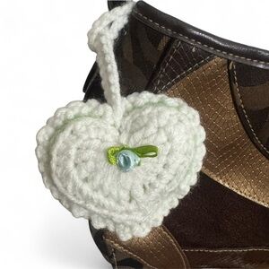 White and Green Crochet Heart Charm